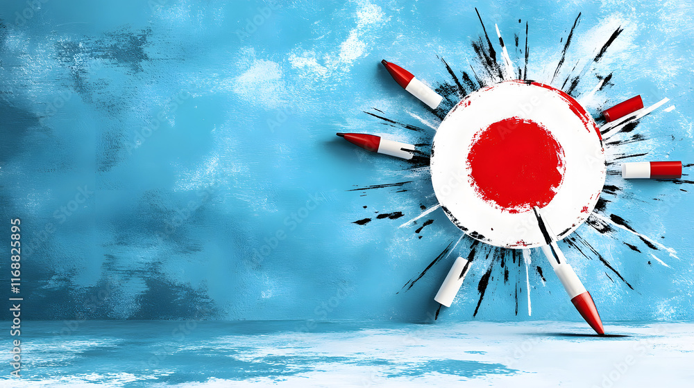 Poster target with arrows on a blue background, symbolizing precision and focus