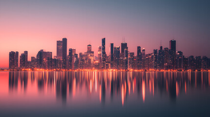 Fototapeta premium Capturing the Essence of a Minimalist Urban Skyline with Geometric Shapes and Gentle Lighting