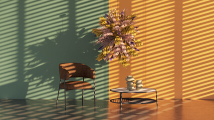 Large luxury modern bright interiors Living room mockup illustration 3D rendering image