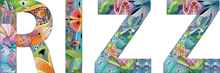 Word Rizz - charisma and being charismatic and charming. Hand drawn lettering. Vector text.