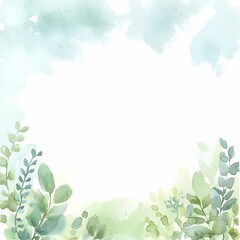 Fototapeta premium A soft watercolor background featuring lush green foliage and a blank center for text.