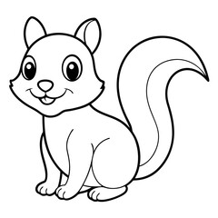 Simple and Cute Baby Squirrel Coloring Page for Kids – Black-and-White Outline