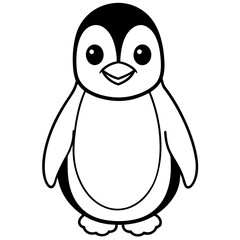 Simple and Cute Baby Penguin Coloring Page for Kids – Black-and-White Outline