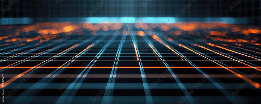 Poster grid abstract background concept. abstract digital grid with glowing blue and orange lines in a futu