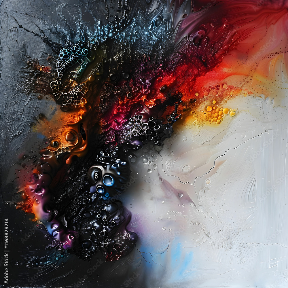 Poster abstract colorful composition with fluid shapes and textures creating a mesmerizing and dynamic visu