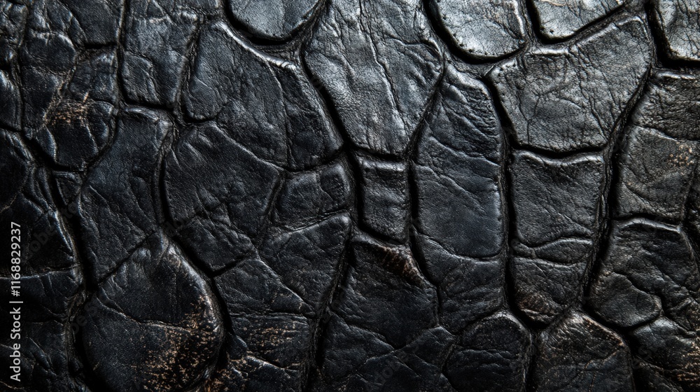 Poster close-up view of textured elephant hide, featuring cracked and chaotic patterns in dark tones for ar