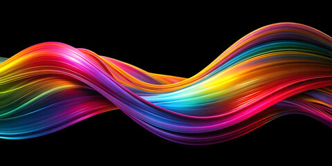 abstract colorful waves on a black background with space for your text. Futuristic technology style.