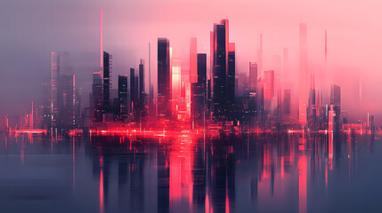 Fototapeta premium A Captivating Minimalist Urban Skyline with Dynamic Geometric Shapes and Soft Lighting