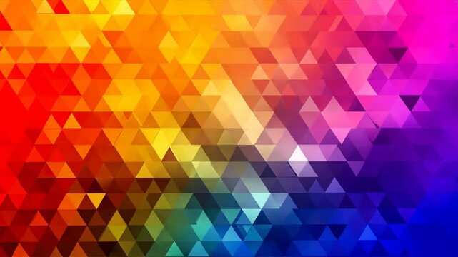 Vibrant abstract background with colorful triangles in geometric design, showcasing gradient of warm and cool tones, creating dynamic texture and pattern.