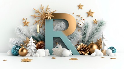 Elegant Teal & Gold Christmas Letter R Decor. Festive and chic holiday arrangement!
