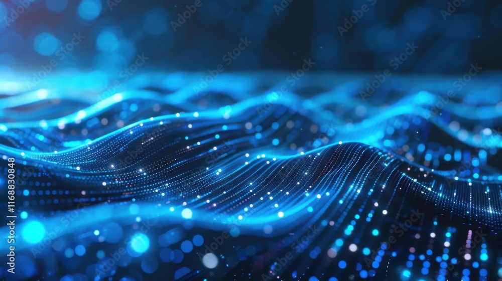 Poster digital wave with many dots and particles. abstract dynamic wave background. technology or science b