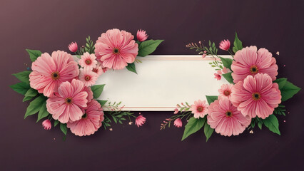 Elegant Floral Border with Pink Flowers and Empty Space for Text