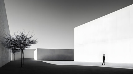 Exploring a Minimalist Urban Skyline with Geometric Shapes and Calm Muted Lighting