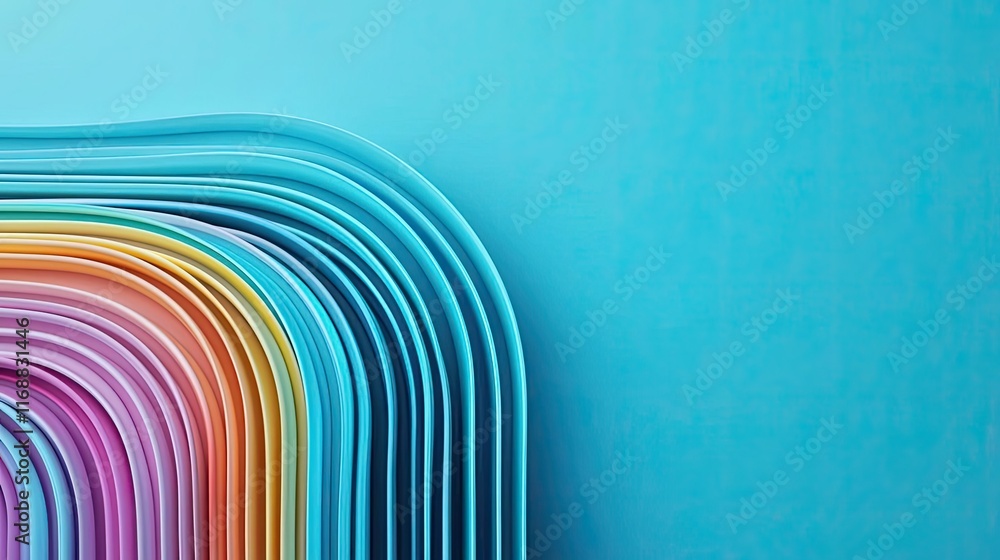 Poster rainbow abstract background idea. vibrant abstract background with curved colorful lines on a blue b