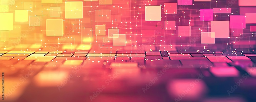 Poster mosaic abstract background concept. a vibrant digital background featuring colorful squares and glow