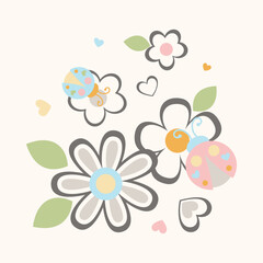 Adorable insect vector illustration enjoying vibrant and beautiful flowers in a cheerful, nature-inspired design
