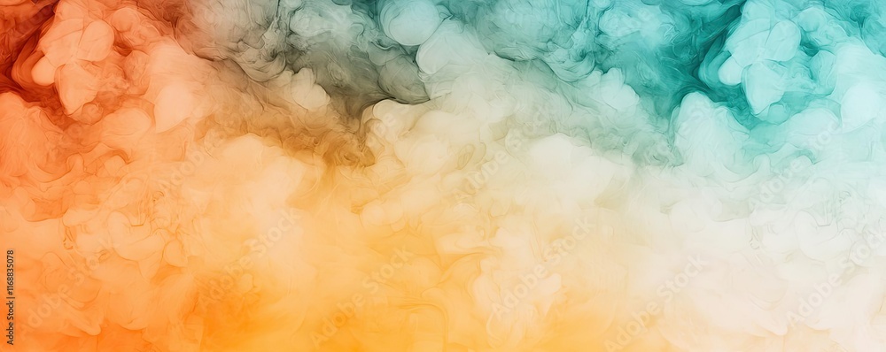 Poster ink abstract background idea. colorful smoke waves blending in hues of orange and teal, creating an 
