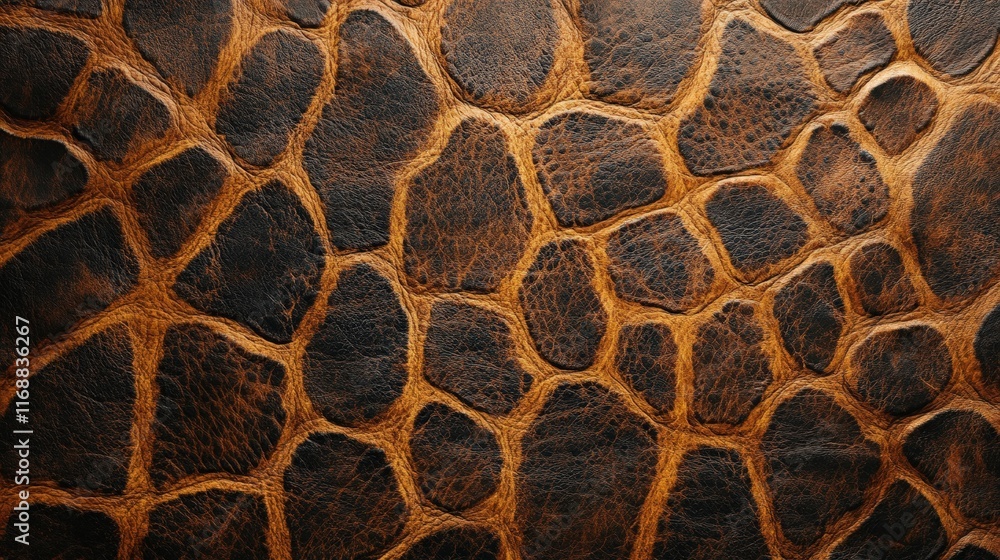 Poster close-up view of unique giraffe skin texture highlighting the intricate chaos of natural patterns an