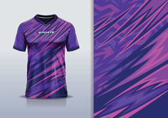 T-shirt mockup abstract texture grunge texture curve line sport jersey design for football, soccer, racing, esports, running, in blue purple color © Nimpuna O