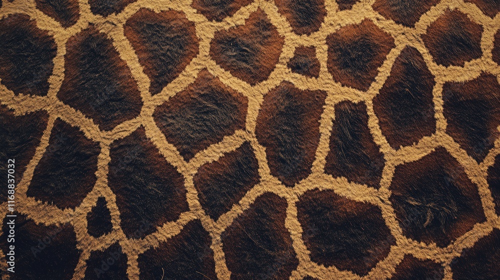 Poster detailed close-up of giraffe fur texture displaying rich patterns and colors in a unique artistic st