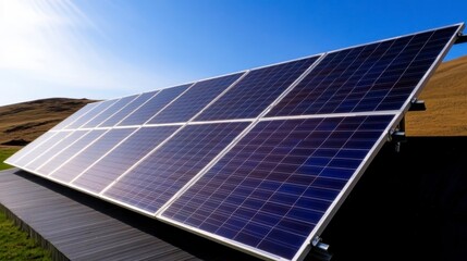 Renewable Energy Solar Panels Array on Hillside Generating Clean Power