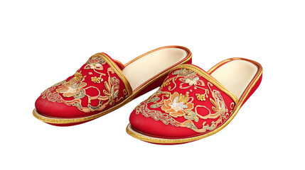 Beautiful red embroidered slippers perfect for indoor comfort.