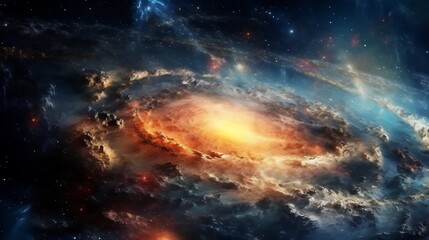 Fototapeta premium A swirling cosmic nebula with fiery orange and blue hues