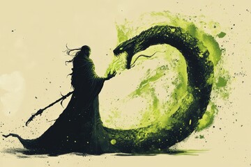 Sorcerer and Green Dragon Exchange Magical Energy