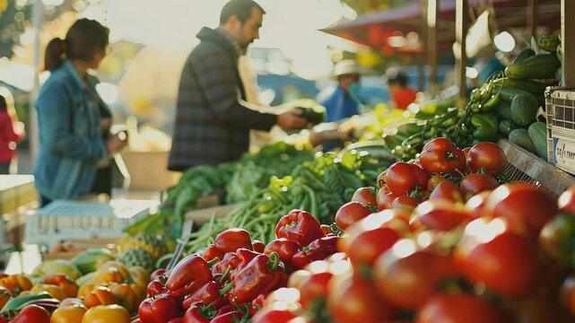 a couple in love buys groceries at the bazaar