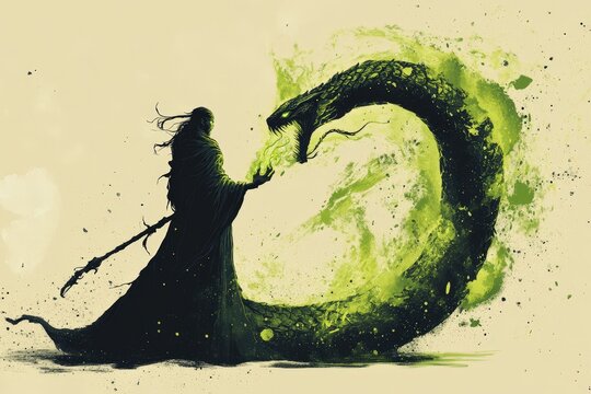 Sorcerer and Green Dragon Exchange Magical Energy