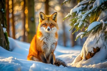 Architectural lines frame a majestic red fox, winter's snowy woods its breathtaking backdrop.