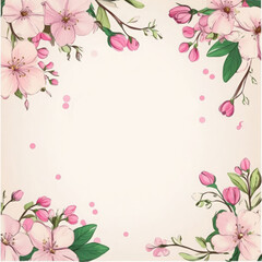 Floral Border with Cherry Blossoms in Pastel Colors, Elegant Design for Greeting Cards