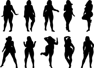Design of ten fat woman posing bodies