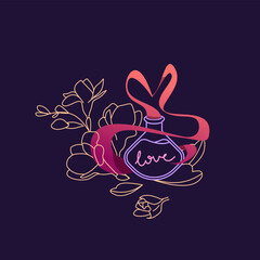 Vector illustration of love potion and magical elements with flowers, gemstones, and mystical themes. Perfect for clipart or mystical witchcraft designs.