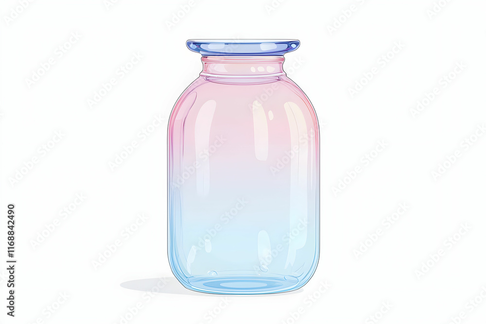 Poster glass jar with soft gradient color blending from pink to blue on a plain white background