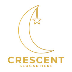 Line art Crescent and Star logo vector template. Moon logo design icon