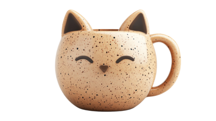 Cute speckled cat-shaped mug perfect for cozy beverages.