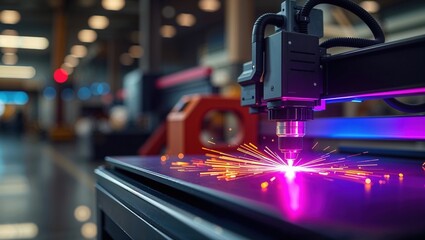 Laser cutting machine operates with precision in a modern manufacturing facility during daytime