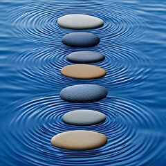 Calm water gently flowing over stacked zen stones, symbolizing tranquility, balance, and harmony in a serene natural setting.