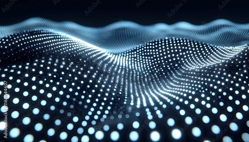 Poster abstract glowing particle wave background; perfect for technology, ai, data visualization, and digit