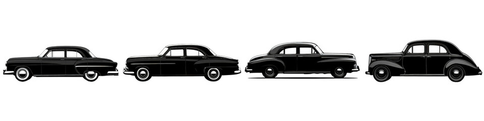 Obraz premium Classic Vintage Cars in a Row Illustration Showing Different Models and Designs from Mid-20th Century for Retro Enthusiasts