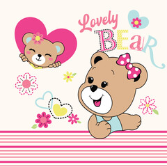 Cute bear playing joyfully with its little friend in a fun vector illustration
