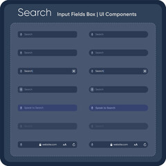 Search bar. Website ui design, browser Internet box, browser engine text field, navigation bar with push button. Interface web element vector templates set. UI components