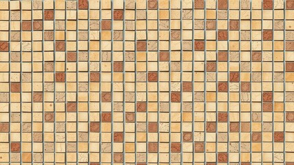 Fototapeta premium High-resolution image of a tiled surface with a repeating pattern of small square tiles in beige and brown hues