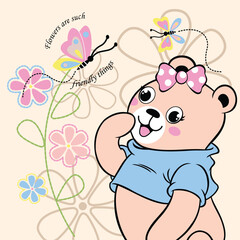Adorable bear girl vector enjoying sweet honey with a cheerful and charming expression.