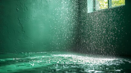 Rain on a green chroma key background. Generative AI