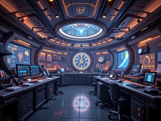 Futuristic Spaceship Bridge Control Room Interior Sci Fi Workstation Design