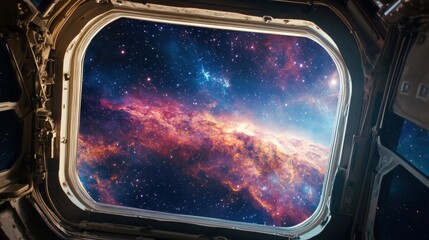 Stunning View of Distant Galaxy from Spaceship Window