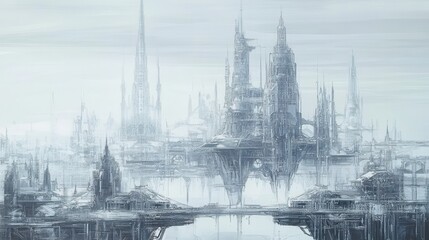 Fototapeta premium A line drawing of a futuristic cityscape with towering spires