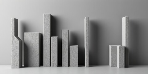 Obraz premium Abstract gray textured blocks forming an uneven skyline against a neutral backdrop